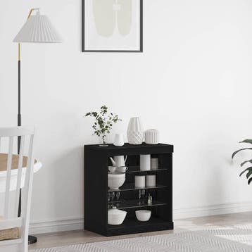 vidaXL LED Sideboard Zwart Eiken 60,5 x 37 x 67 cm Bewerkt, Minder dan 50 cm, Verzenden, Nieuw, Minder dan 100 cm