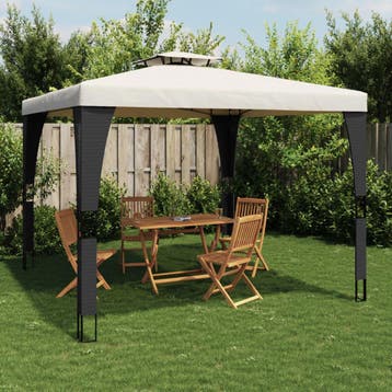 vidaXL Prieel met dubbel dak 2,98x2,98 m staal crèmekleurig, Verzenden, Nieuw