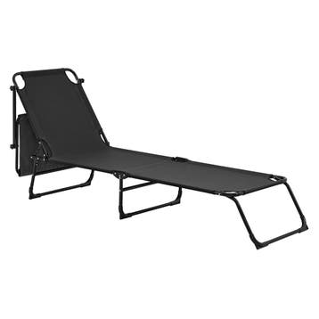Ligbed ligstoel met zonneluifel 187x53x27 cm zwart, Tuin en Terras, Tuinsets en Loungesets, Verzenden, Nieuw