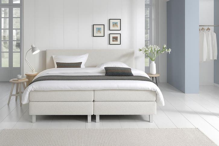 Boxspring Eefje - Teddy - Beige - 140 x 220 cm, Huis en Inrichting, Slaapkamer | Boxsprings, 220 cm, Beige, 140 cm, Twijfelaar