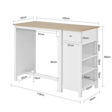 2dekans | SoBuy Keukentafel met opbergplanken - 120 x 55 x, Ophalen of Verzenden, Zo goed als nieuw