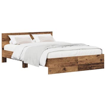 vidaXL Bedframe met Hoofdeinde Oud hout 135 x 190 cm Bewerkt, Bruin, Verzenden, Nieuw, Twijfelaar