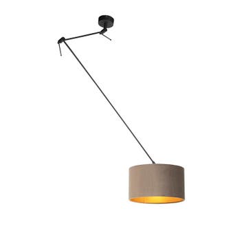 Hanglamp zwart met velours kap taupe met goud 35 cm - Blitz, Verzenden, Nieuw, Modern