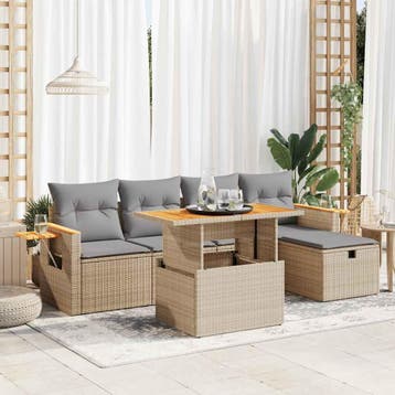 vidaXL 6-delige Loungeset met kussens poly rattan beige, Verzenden, Nieuw, Loungeset