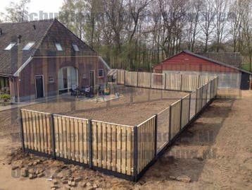 ACTIE €115,00 hout beton schutting met grenen tuinschermen, Tuin en Terras, Schuttingen, Nieuw, Hout, 1 tot 2 meter