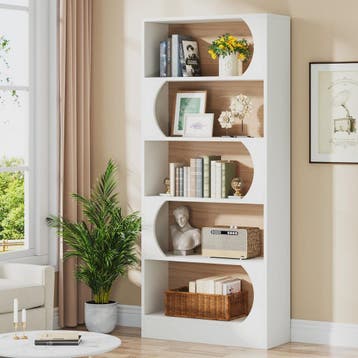 Stijlvolle Boekenkast 5 Lagen - Wit & Walnoot - 180cm Hoog, Verzenden, Nieuw