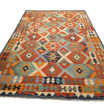 Kelim tapijt Afghan perzisch 298x203 wollen vloerkleed, Blauw, 200 cm of meer,  Perzisch tapijt kelim killim wollen vloerkleed handgeknoopt 