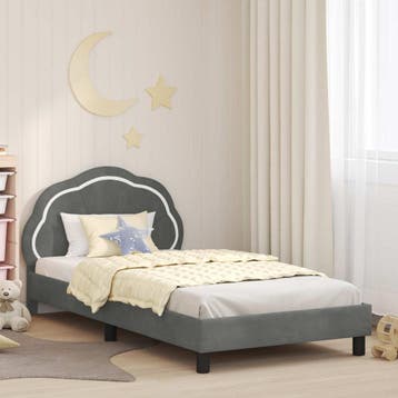 vidaXL Bedframe voor kinderen met hoofdbord Donkergrijs 80 x, Eenpersoons, Verzenden, Nieuw, Stof
