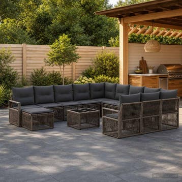 vidaXL Tuinbankenset 13 st Grijs poly rattan, Verzenden, Nieuw, 3 zitplaatsen