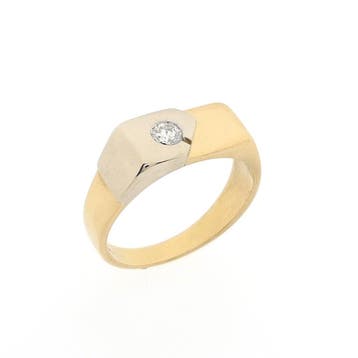 Bicolor gouden herenring met diamant; 0,18 ct., Gebruikt, 20 of groter, Heer, Ophalen of Verzenden