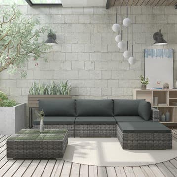 vidaXL 5-delige Loungeset met kussens poly rattan grijs, Verzenden, Nieuw, 5 zitplaatsen, Loungeset