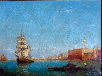 Felix Ziem (1821-1911), Kring van - Navires à quai à Venise, Antiek en Kunst