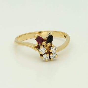 Ring - 18 karaat Geel goud Diamant (Natuurlijk) - Saffier,, Nieuw