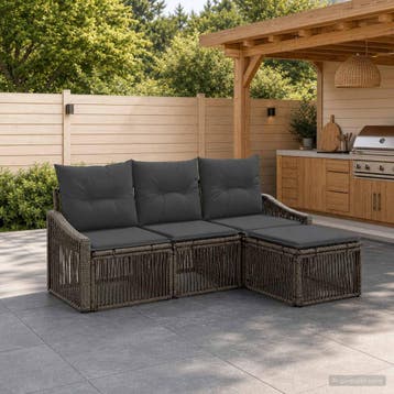 vidaXL Tuinbankenset 4 st Grijs poly rattan, Verzenden, Nieuw, 4 zitplaatsen