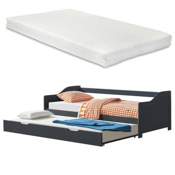 Bedbank tienerbed met onderschuifbed icl. matrassen donkergr, Huis en Inrichting, Verzenden, Nieuw