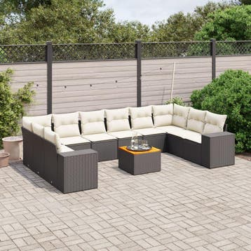 vidaXL 11-delige Loungeset met kussens poly rattan zwart, Verzenden, Nieuw, Loungeset