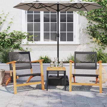 vidaXL 3-delige Bistroset poly rattan en massief acaciahout, Verzenden, Nieuw