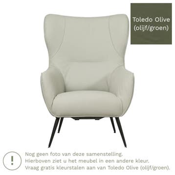 Leren fauteuil Flair - Toledo Olive (olijf/goen), Eigentijds, Modern, Retro, Romantisch, Nieuw, Ophalen of Verzenden, 75 tot 100 cm