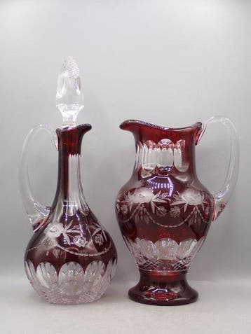Karaf (2) - Glas - Boheems geslepen kristal, Antiek en Kunst
