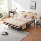 Metalen bed Linköping met matras 160x200 cm zwart en rotan l, Verzenden, Nieuw