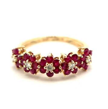 Ring - 14 karaat Geel goud - 1.29ct. tw. Robijn - Diamant, Sieraden, Tassen en Uiterlijk, Ringen, Nieuw