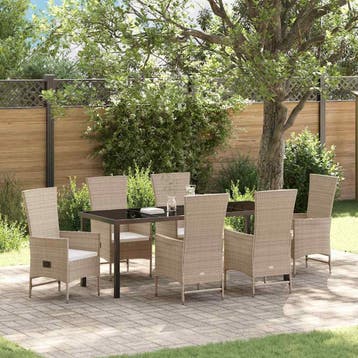 vidaXL Tuin eettafelset 7 st Beige poly rattan, Verzenden, Nieuw, Rotan, 7 zitplaatsen