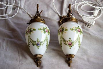 Plafondlamp (3) - Glas, Messing - Drieluik voor de, Antiek en Kunst