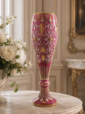 Egermann - Vaas - Hoogte: 69 cm - Kristal - Roze kristallen