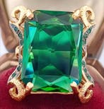 Zonder minimumprijs - Ring - 9 kt. Roségoud, Zilver Smaragd, Sieraden, Tassen en Uiterlijk, Ringen, Nieuw