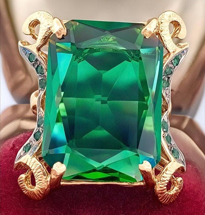 Zonder minimumprijs - Ring - 9 kt. Roségoud, Zilver Smaragd, Sieraden, Tassen en Uiterlijk, Ringen