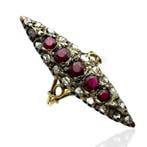Ring - 14 karaat Geel goud, Antieke 14K goud diamant en, Nieuw
