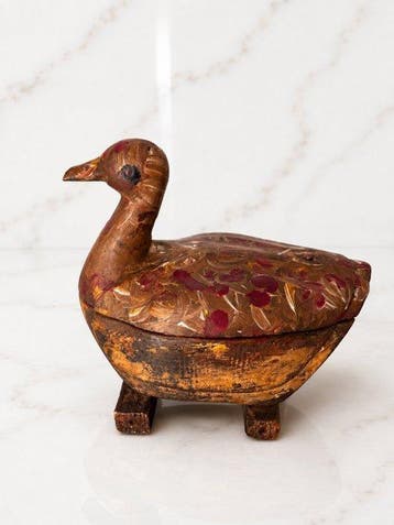 Lokeend - Antique Italian Folk Art Duck Box – Hand-Carved &, Antiek en Kunst, Curiosa en Brocante