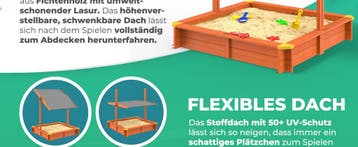 Zandbak Max 140x140cm incl Zonbescherming UV 50+ (Speelgoed), Verzenden, Nieuw