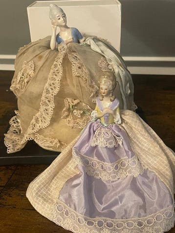 Beeldje - Porcelain half-doll pincushion (2) - Porselein,