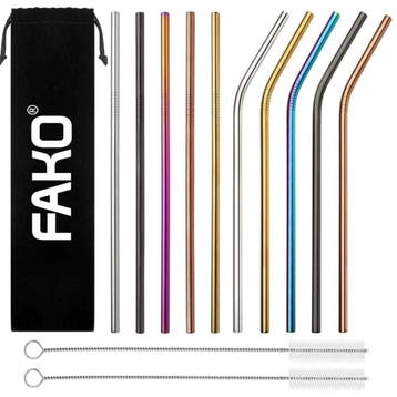 Fako Bijoux - 10 Herbruikbare RVS Gekleurde Rietjes - 5, Verzenden, Nieuw