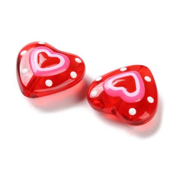 2 x Lampwork glaskraal hart 20 mm – Ø 1,2 mm – rood-roz, Ophalen of Verzenden, Nieuw, Kraal