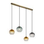 Hanglamp brons met smoke amber en groen glas langwerpig, Verzenden, Nieuw, Art Deco