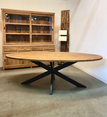 Ovale eettafel | teakhout/staal | 160 t/m 260 | v.a €815,-, Ophalen of Verzenden, Nieuw, Ovaal, Teakhout