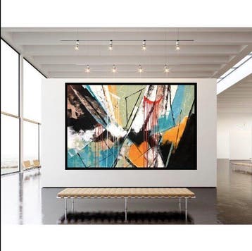 Dam Domido (XX) - Abstraction géométrique turquoise XXL, Antiek en Kunst