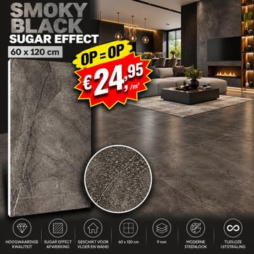 Smoky Black Sugar Effect 60x120 | ACTIE €24,95/m², Nieuw