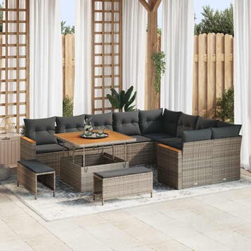 vidaXL Tuin Sofa Set 12 st 9-Aantal zitplaatsen Grijs Poly, Verzenden, Nieuw, Rotan, 2 zitplaatsen