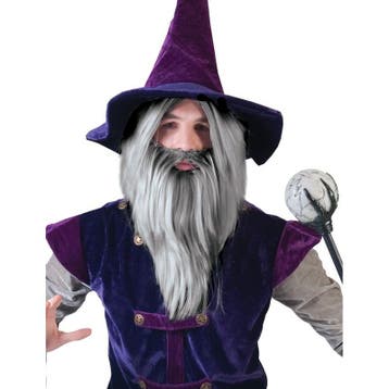Grijze magier pruik met baard - Herenpruiken, Ophalen of Verzenden, Nieuw
