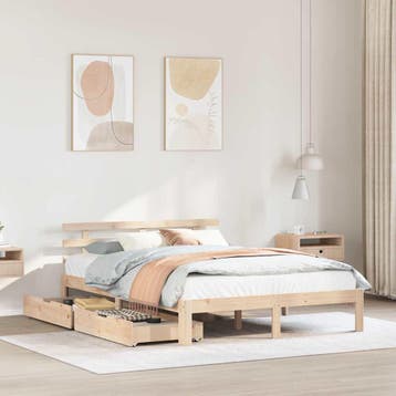 vidaXL Bedframe met lades massief grenenhout 120x200 cm, Bruin, Verzenden, Nieuw, Twijfelaar