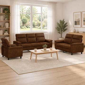 vidaXL Bankstel 3 pcs Bruin Nep Suede Leer, Verzenden, Nieuw, 200 tot 250 cm