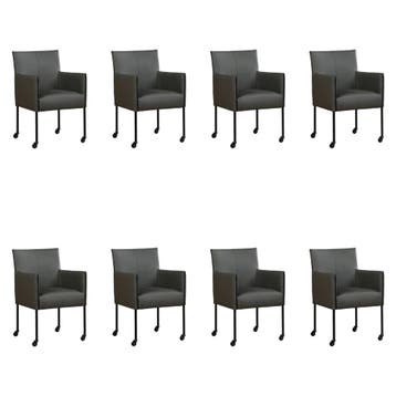 Set van 8 Leren eetkamerstoelen More - Toledo Antracite, Huis en Inrichting, Stoelen, Ophalen of Verzenden, Nieuw, Leer