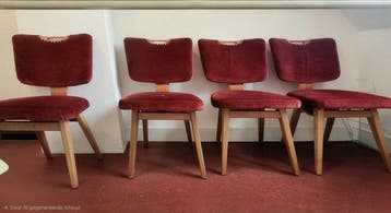 Stoel - hout fluweel - Set van vier vintage stoelen