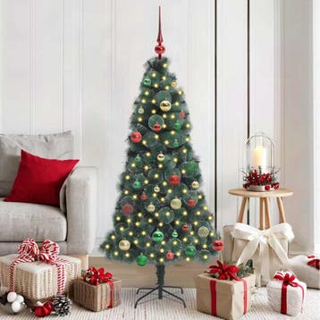 vidaXL Kunstmatige Voorverlichte Kerstboom met Ballen Set, Verzenden, Nieuw