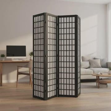 Zwart Houten Kamerscherm met 4 Panel - Japans Design & Ruimt, Verzenden, Nieuw