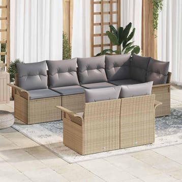 vidaXL Tuin Sofa Set 7 st Beige Poly riet, Verzenden, Nieuw, Rotan, 7 zitplaatsen