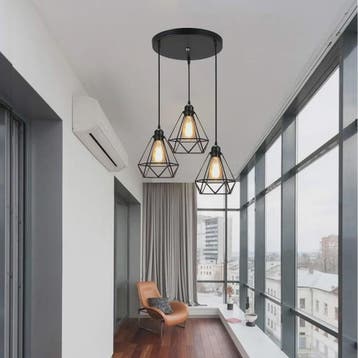 Industriële Hanglamp Zwart - Diamant Kooi Design - 3-Lichts, Verzenden, Nieuw